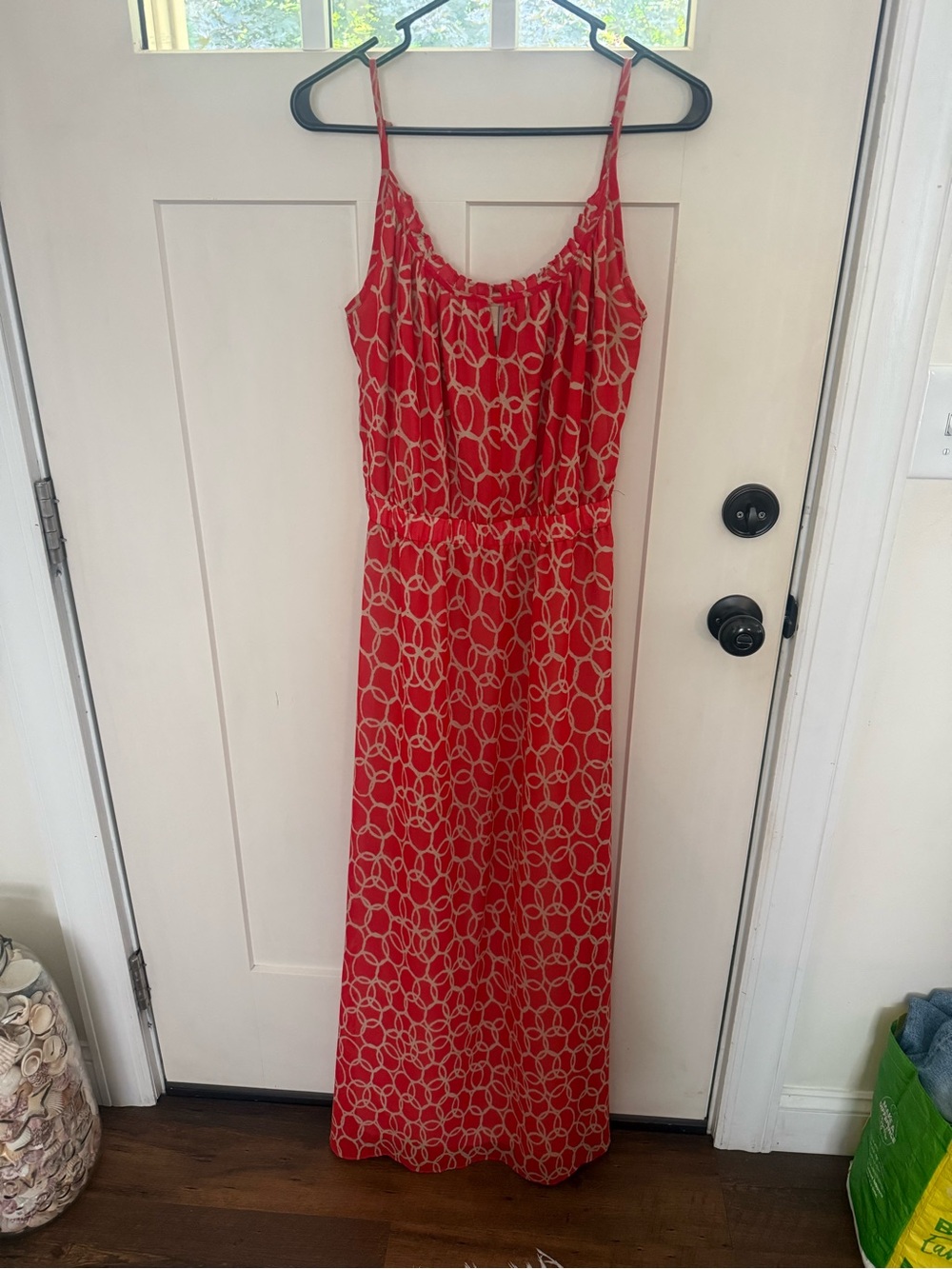 Banana Republic Red Patterned Spaghetti-Strap Maxi Dress